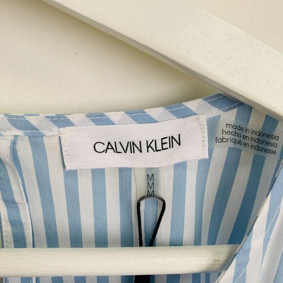 NWT Calvin Klein Striped Tie-Cuff Poplin Top Size M - Picture 8 of 15